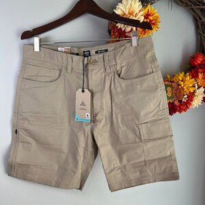 prAna Mens Standard Double Peak Hiking Cargo Short 32"W 8"Length in Sandbar